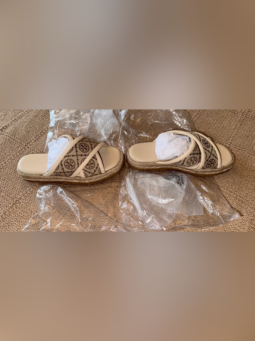 Tory Burch T Monogram Crisscross Espadrille Slide Sandals - Picture 8 of 12
